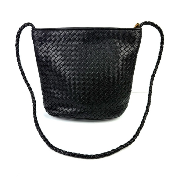 Talbots Vintage Chic Weave Handbag Black Leather Shoulder Bag‎ Braided Strap - Picture 2 of 13